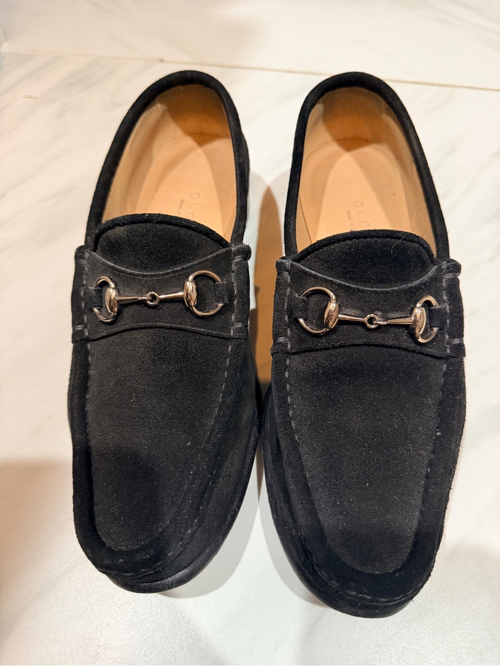Gucci Black Suede Loafers with Silver Horse Bite Accents size 6.5